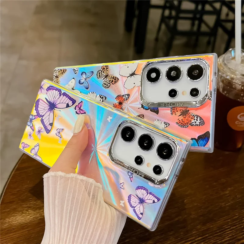 Samsung Galaxy S24 Ultra-hoesje met laser vlindermotief, krasbestendig TPU+PC telefoonhoesje - AB1