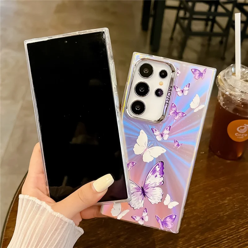 Samsung Galaxy S24 Ultra-hoesje met laser vlindermotief, krasbestendig TPU+PC telefoonhoesje - AB1