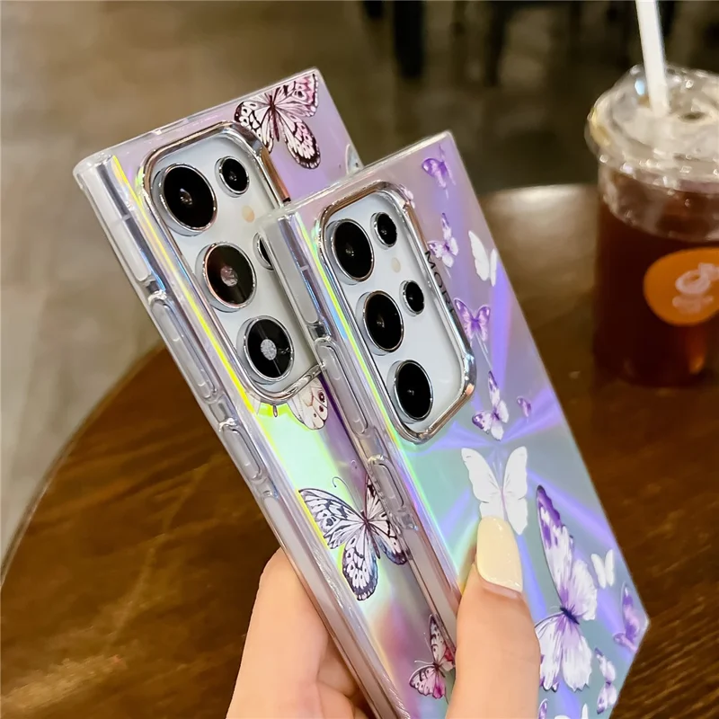 Samsung Galaxy S24 Ultra-hoesje met laser vlindermotief, krasbestendig TPU+PC telefoonhoesje - AB1