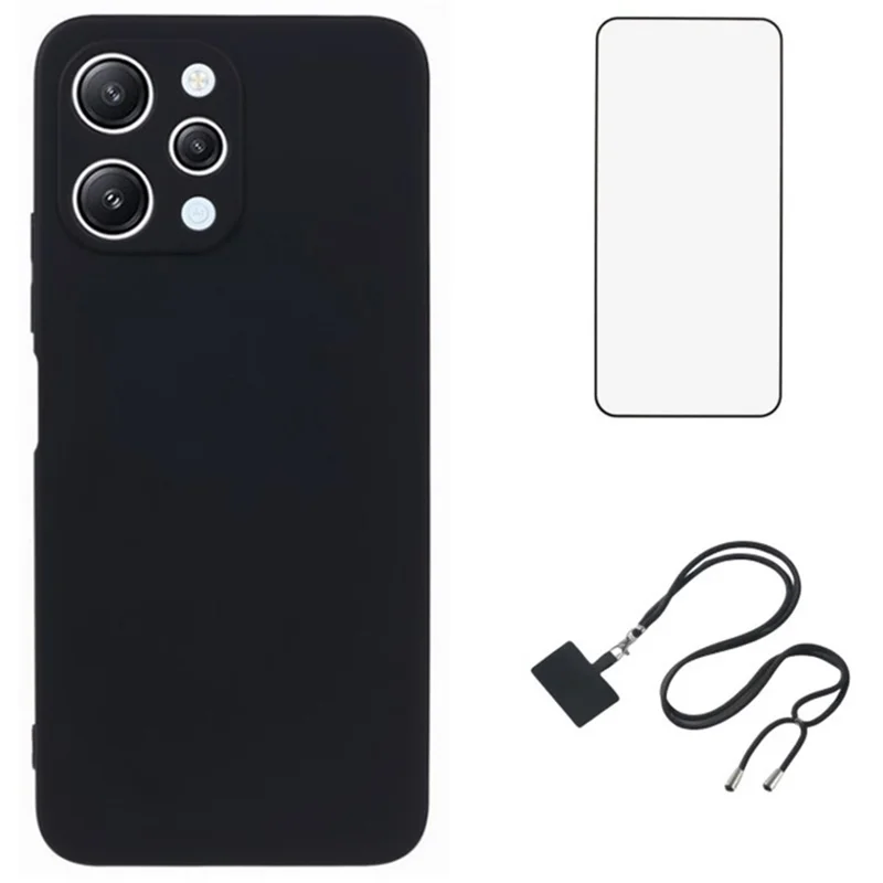WANLONFENG RB1 Series For Xiaomi Redmi 12 4G TPU Phone Case with Screen Film+Lanyard - Чёрный