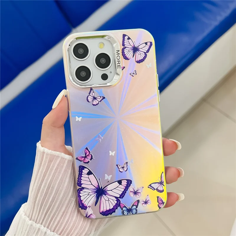 For iPhone 14 Pro Electroplating Case Laser Effect Butterfly Pattern PC+TPU Hybrid Cover - AB3