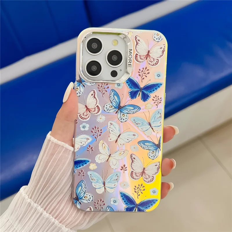 For iPhone 14 Pro Electroplating Case Laser Effect Butterfly Pattern PC+TPU Hybrid Cover - AB4
