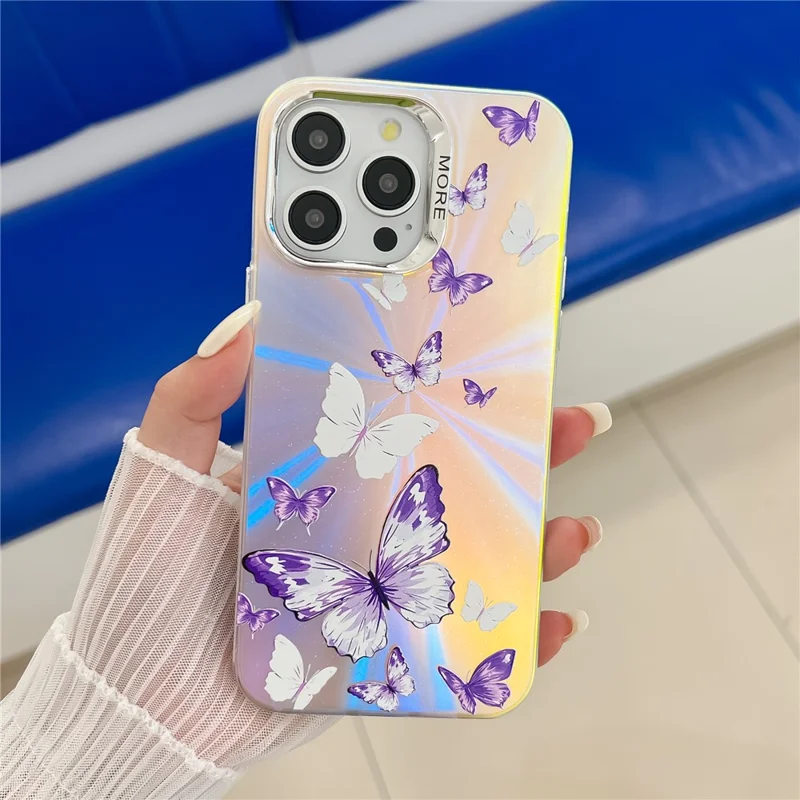 For iPhone 14 Pro Electroplating Case Laser Effect Butterfly Pattern PC+TPU Hybrid Cover - AB6