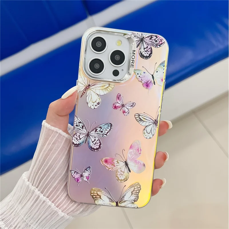 For iPhone 14 Pro Max Case Butterfly Pattern Electroplating Laser Effect PC+TPU Phone Cover -  AB2