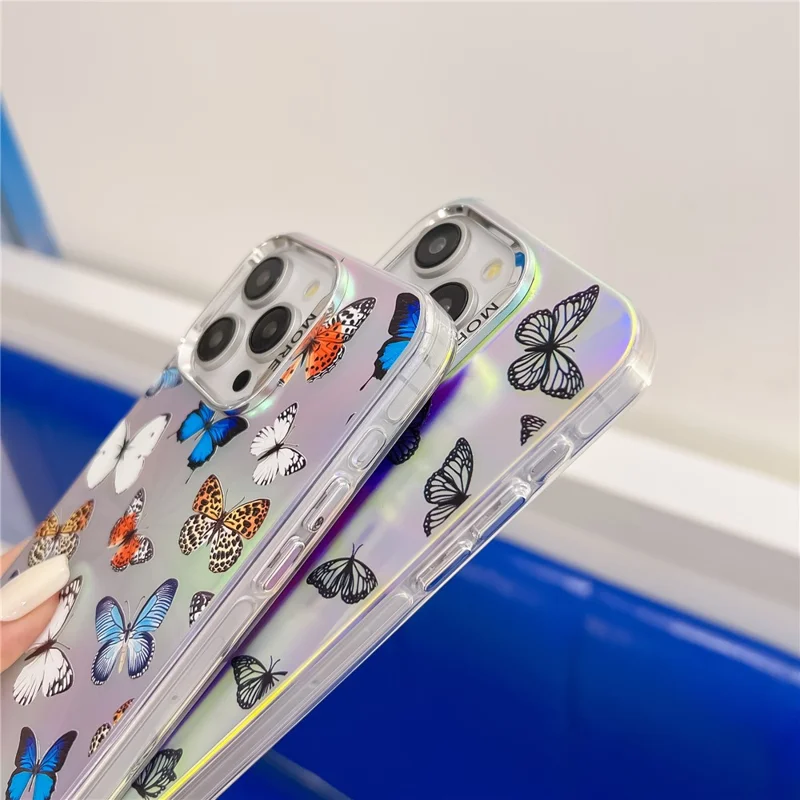 For iPhone 14 Pro Max Case Butterfly Pattern Electroplating Laser Effect PC+TPU Phone Cover -  AB2