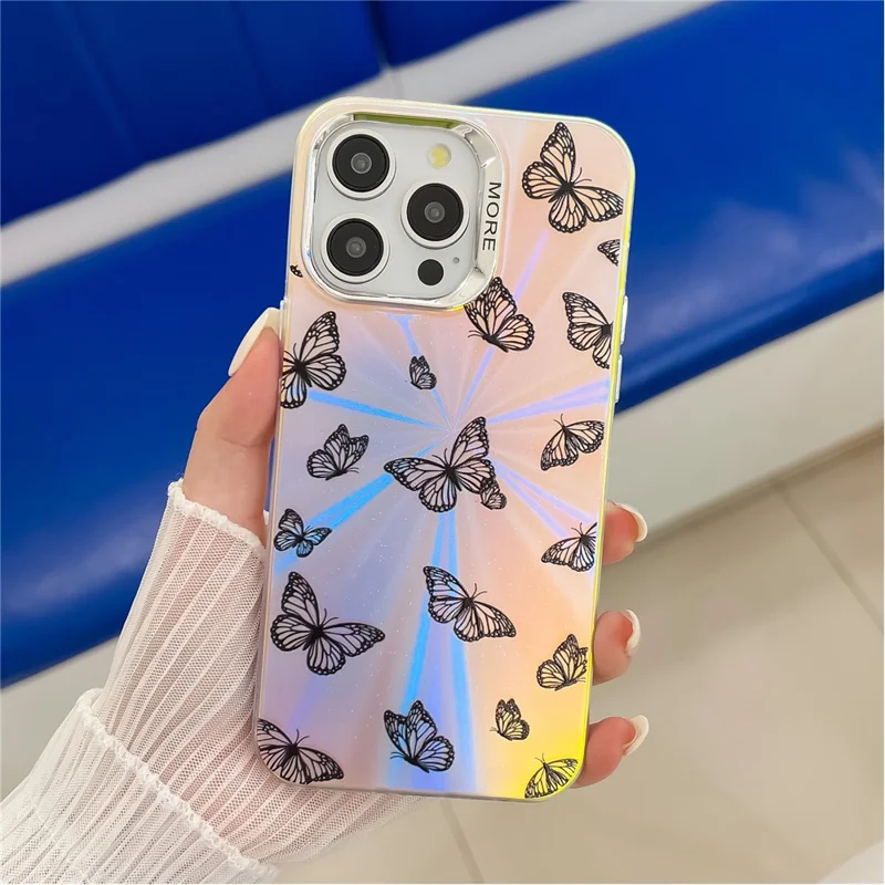 For iPhone 14 Pro Max Case Butterfly Pattern Electroplating Laser Effect PC+TPU Phone Cover -  AB5