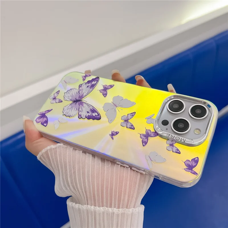 For iPhone 13 Pro Case Electroplated Laser Butterfly Pattern PC+TPU Phone Cover - AB5