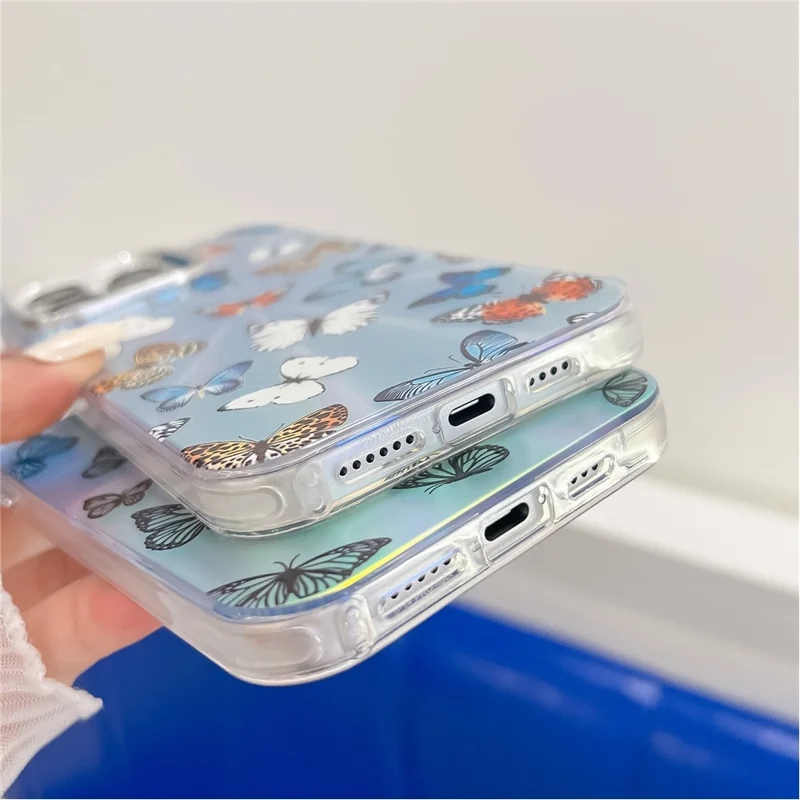 Per iPhone 13 Pro Case Electroplated Laser Butterfly Pattern PC+TPU Phone Cover - AB6