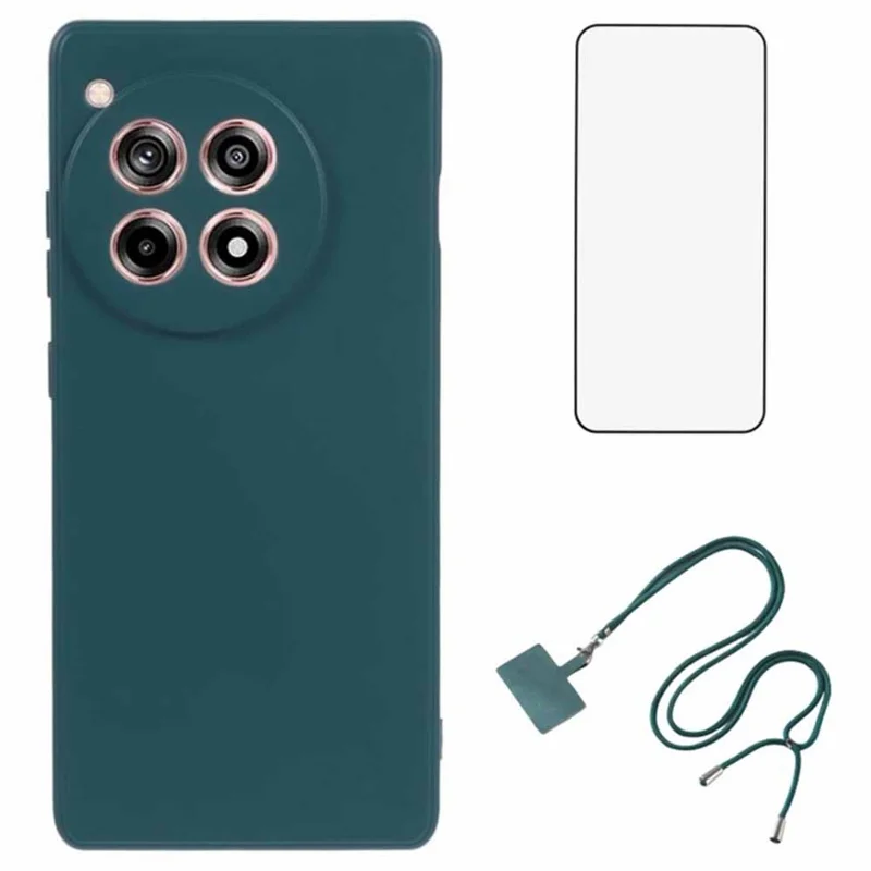 WANLONFENG RB1-Serie für OnePlus 12 5G-Hülle, weiche Auskleidung TPU-Abdeckung mit Hartglasfilm - Armeegrün