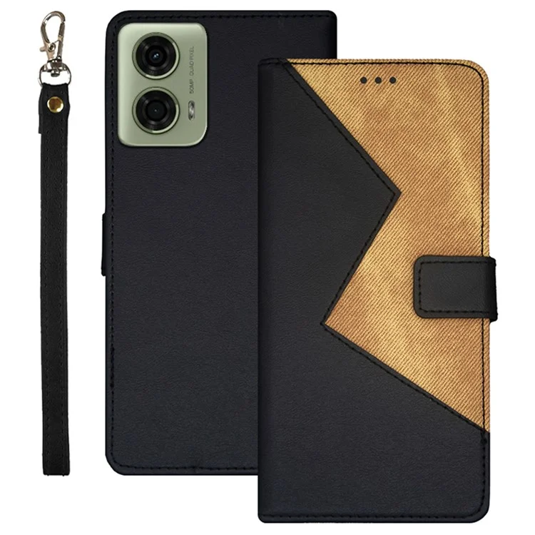 IDEWEI para Motorola Moto E14 4G / G04 4G / G04s 4G / G24 4G Case Porta-cartões Capa de Couro Splicing Cor - Preto