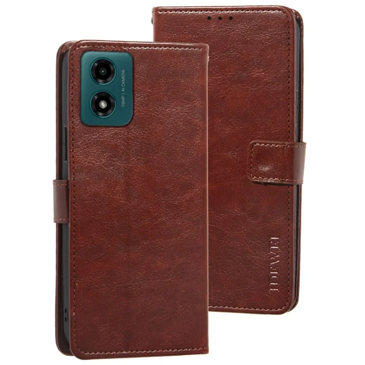 IDEWEI Für Motorola Moto E14 4G / G04 4G / G04s 4G / G24 4G Hülle Crazy Horse Textur Leder Brieftasche Abdeckung - Braun