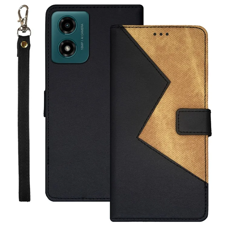IDEWEI Per Motorola Moto E14 4G / G04 4G / G04s 4G / G24 4G Custodia Splicing Color Flip Leather Phone Cover - Nero