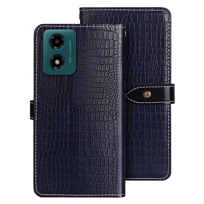IDEWEI per Motorola Moto E14 4G / G04 4G / G04s 4G / G24 4G Custodia in pelle con texture coccodrillo Custodia a portafoglio per telefono - Blu