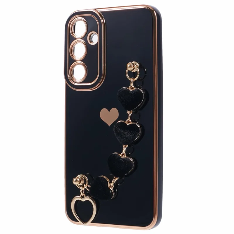 For Samsung Galaxy A13 5G Electroplating Case Phone TPU Cover with Plush Heart Chain Strap - Black