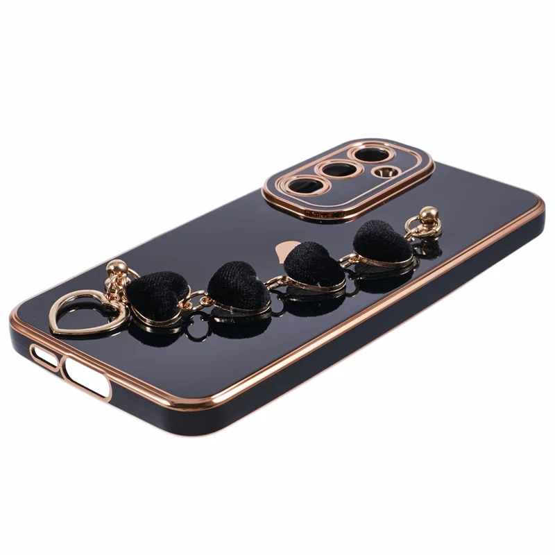 For Samsung Galaxy A13 5G Electroplating Case Phone TPU Cover with Plush Heart Chain Strap - Black