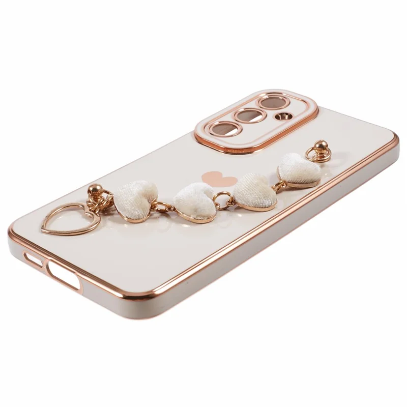 For Samsung Galaxy A13 5G Electroplating Case Phone TPU Cover with Plush Heart Chain Strap - White