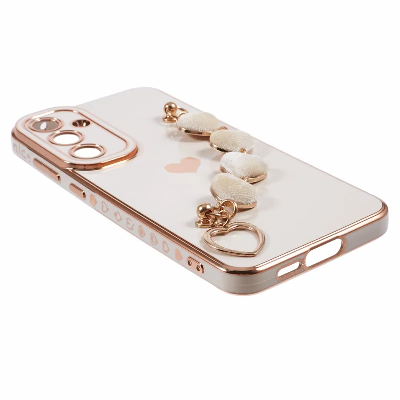 For Samsung Galaxy A13 5G Electroplating Case Phone TPU Cover with Plush Heart Chain Strap - White