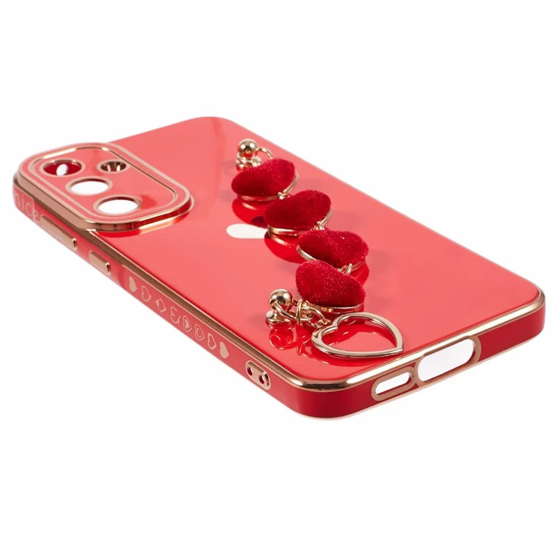 For Samsung Galaxy A13 5G Electroplating Case Phone TPU Cover with Plush Heart Chain Strap - Red