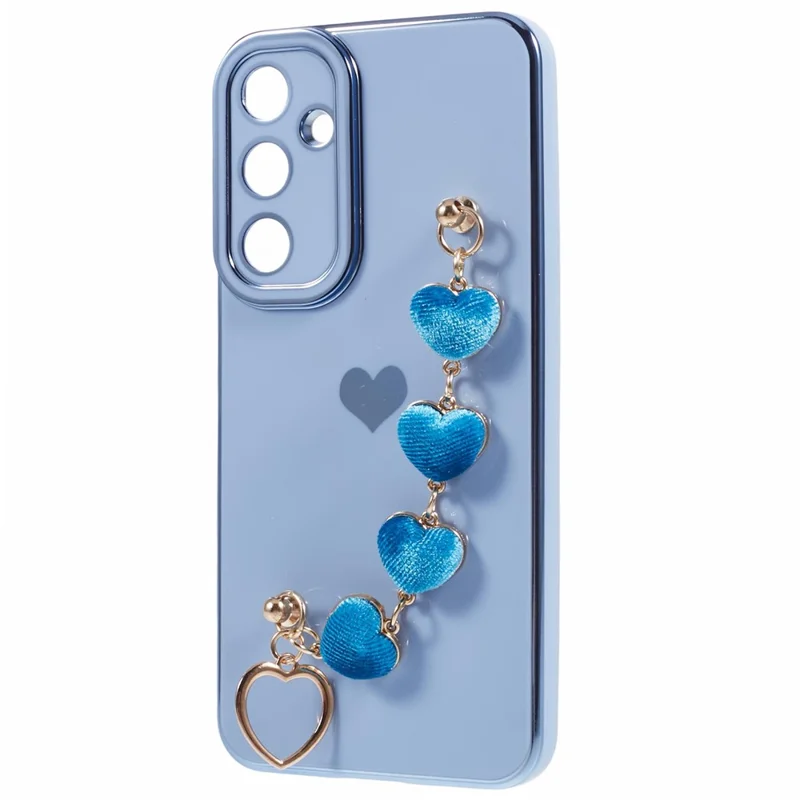 For Samsung Galaxy A14 5G / 4G Phone Case Electroplating Soft TPU Back Cover with Heart Chain Strap - Blue