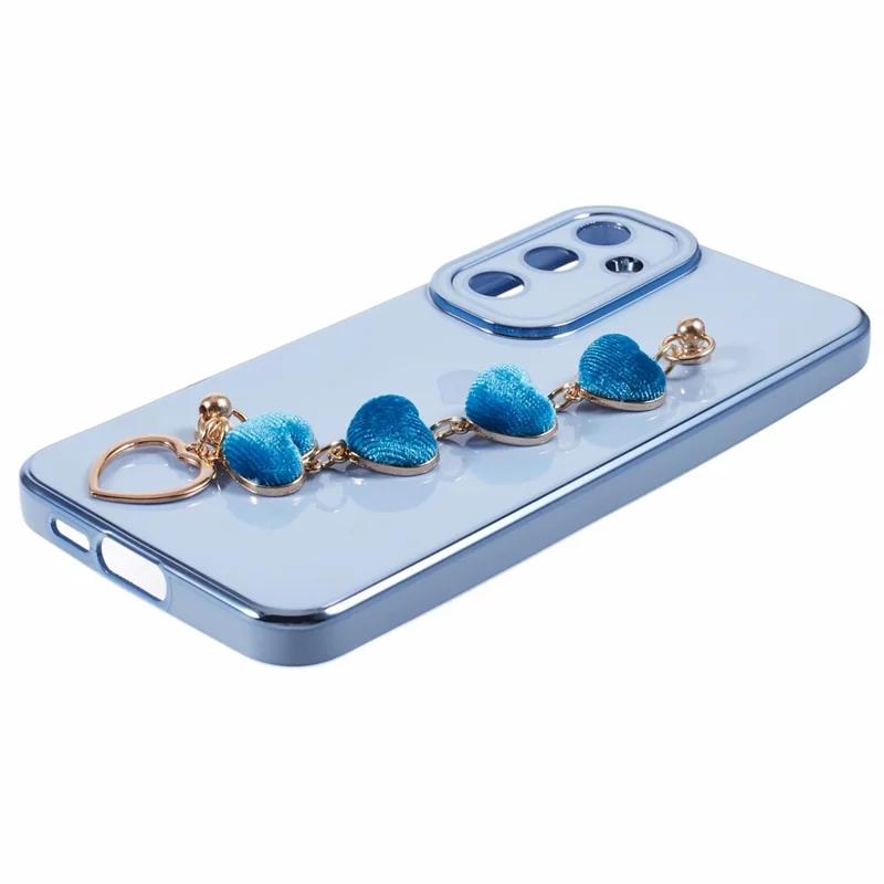 For Samsung Galaxy A14 5G / 4G Phone Case Electroplating Soft TPU Back Cover with Heart Chain Strap - Blue