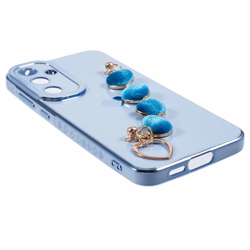 For Samsung Galaxy A14 5G / 4G Phone Case Electroplating Soft TPU Back Cover with Heart Chain Strap - Blue