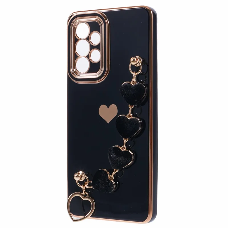 Для Samsung Galaxy A52 4G / 5G / A52s 5G TPU-чехол с цепочкой в форме сердца, чехол с электролитным покрытием - черный