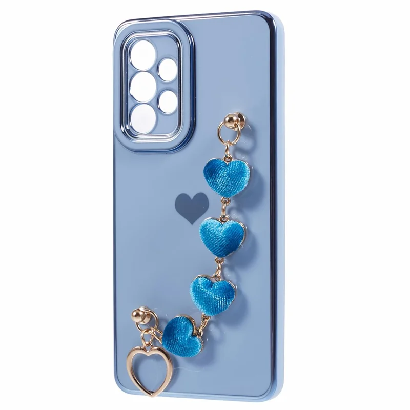 For Samsung Galaxy A52 4G / 5G / A52s 5G TPU Case with Heart Chain Strap, Electroplating Phone Cover - Blue