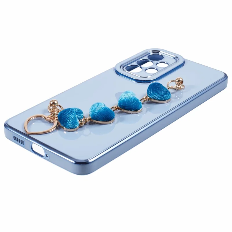 For Samsung Galaxy A52 4G / 5G / A52s 5G TPU Case with Heart Chain Strap, Electroplating Phone Cover - Blue
