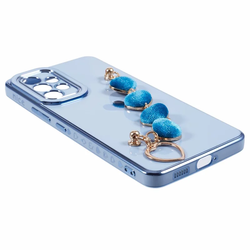 For Samsung Galaxy A52 4G / 5G / A52s 5G TPU Case with Heart Chain Strap, Electroplating Phone Cover - Blue