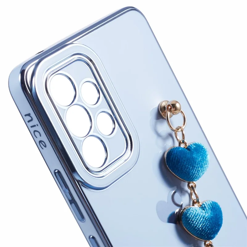For Samsung Galaxy A52 4G / 5G / A52s 5G TPU Case with Heart Chain Strap, Electroplating Phone Cover - Blue