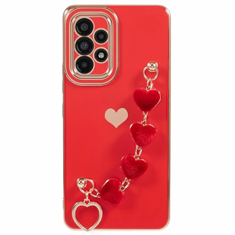 Para Samsung Galaxy A52 4G / 5G / A52s 5G Carcasa TPU con Correa de Cadena de Corazón, Funda de Teléfono Plateada - Rojo