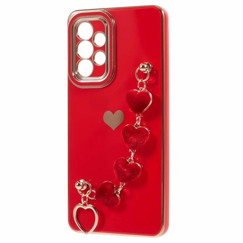 Para Samsung Galaxy A52 4G / 5G / A52s 5G Carcasa TPU con Correa de Cadena de Corazón, Funda de Teléfono Plateada - Rojo