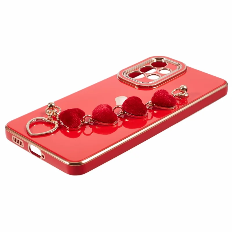 Para Samsung Galaxy A52 4G / 5G / A52s 5G Carcasa TPU con Correa de Cadena de Corazón, Funda de Teléfono Plateada - Rojo