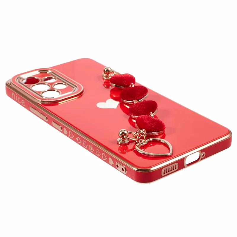 Para Samsung Galaxy A52 4G / 5G / A52s 5G Carcasa TPU con Correa de Cadena de Corazón, Funda de Teléfono Plateada - Rojo
