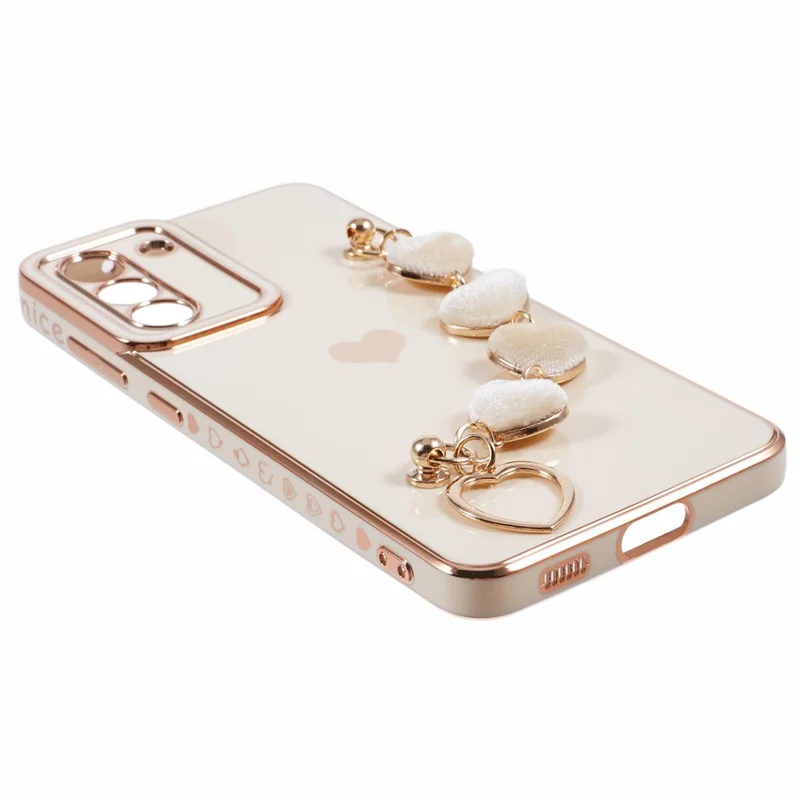 For Samsung Galaxy S21 4G / 5G Case TPU Love Hearts Aesthetic Cover with Strap Chain - White