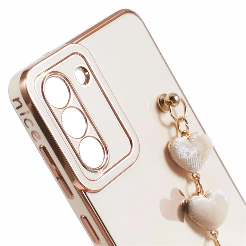 For Samsung Galaxy S21 4G / 5G Case TPU Love Hearts Aesthetic Cover with Strap Chain - White
