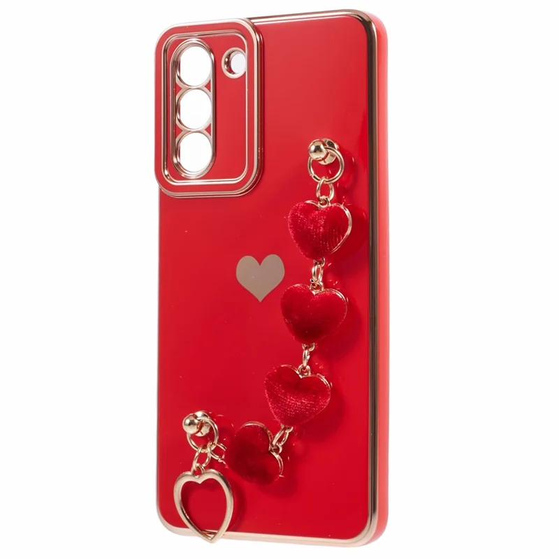 Per Samsung Galaxy S21 4G / 5G Case TPU Love Hearts Aesthetic Cover con Cinturino a Catena - Rosso