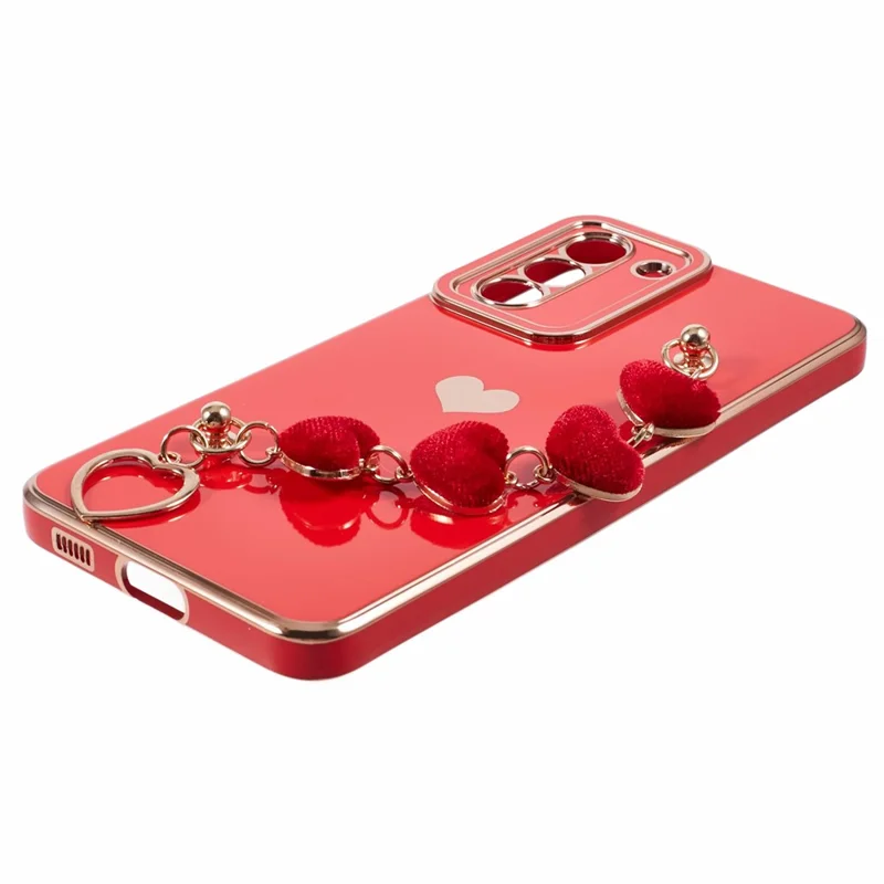 Per Samsung Galaxy S21 4G / 5G Case TPU Love Hearts Aesthetic Cover con Cinturino a Catena - Rosso