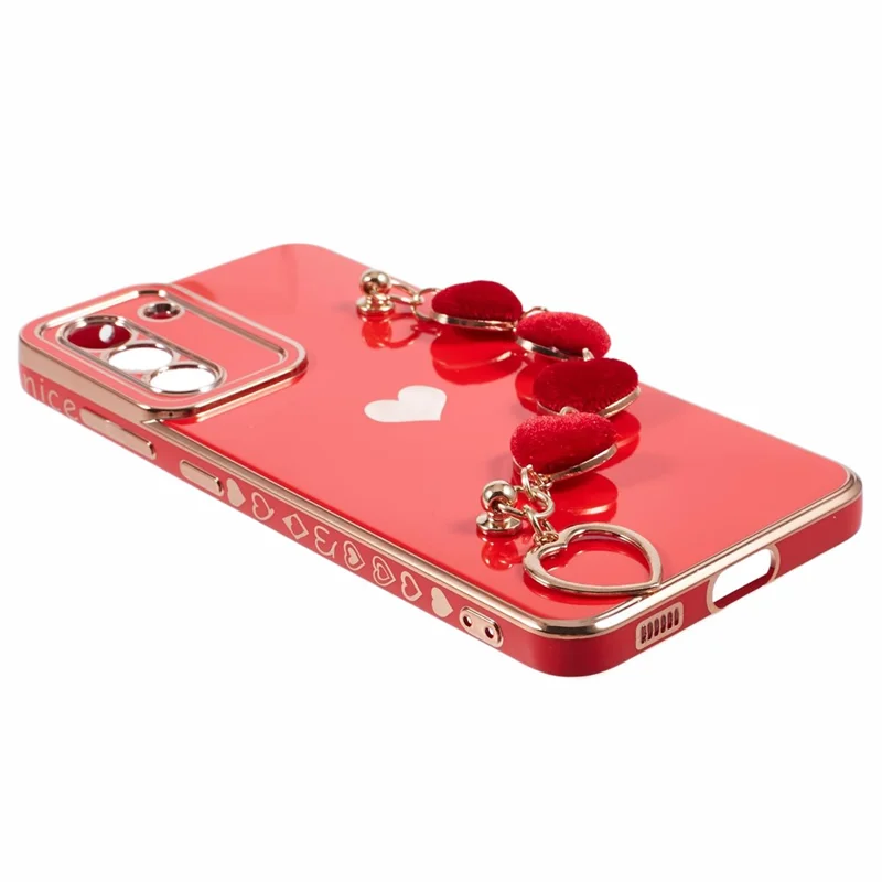 Per Samsung Galaxy S21 4G / 5G Case TPU Love Hearts Aesthetic Cover con Cinturino a Catena - Rosso