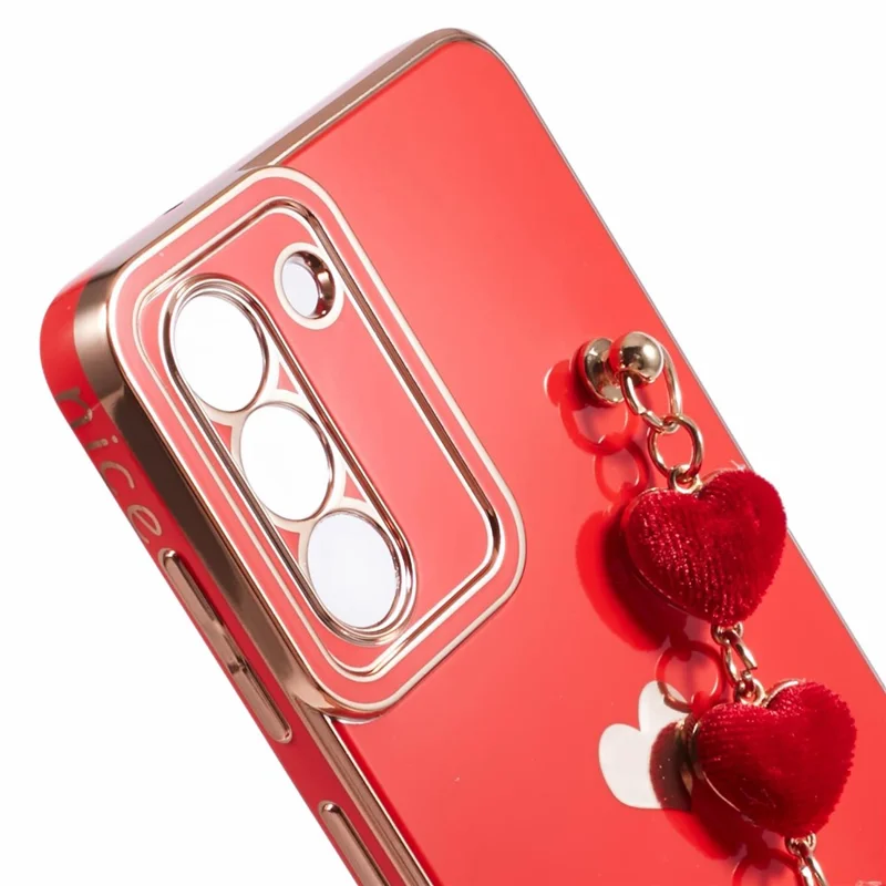 Per Samsung Galaxy S21 4G / 5G Case TPU Love Hearts Aesthetic Cover con Cinturino a Catena - Rosso