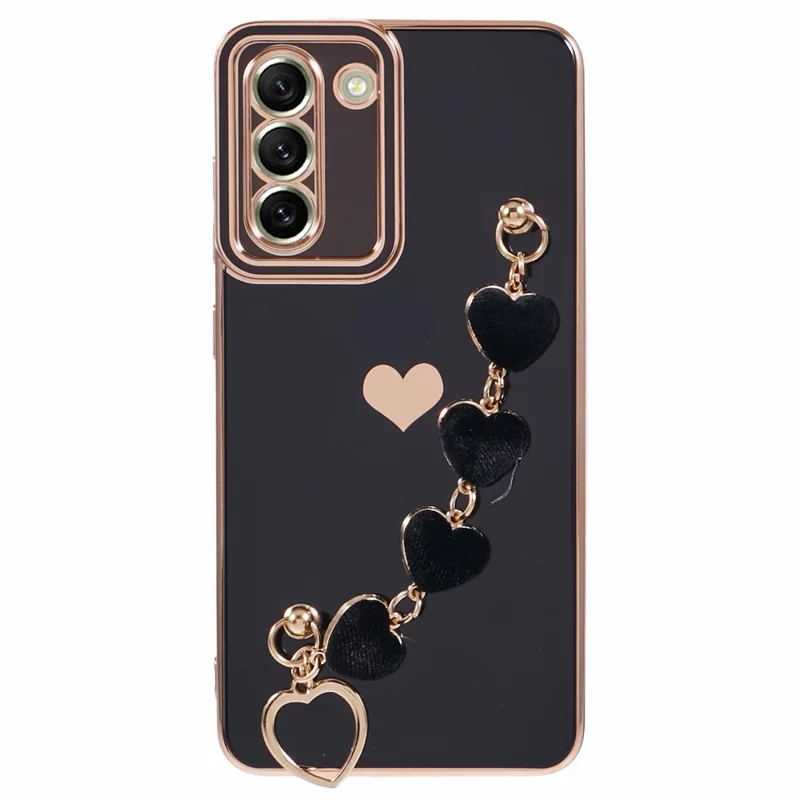 For Samsung Galaxy S21 4G / 5G Case TPU Love Hearts Aesthetic Cover with Strap Chain - Black