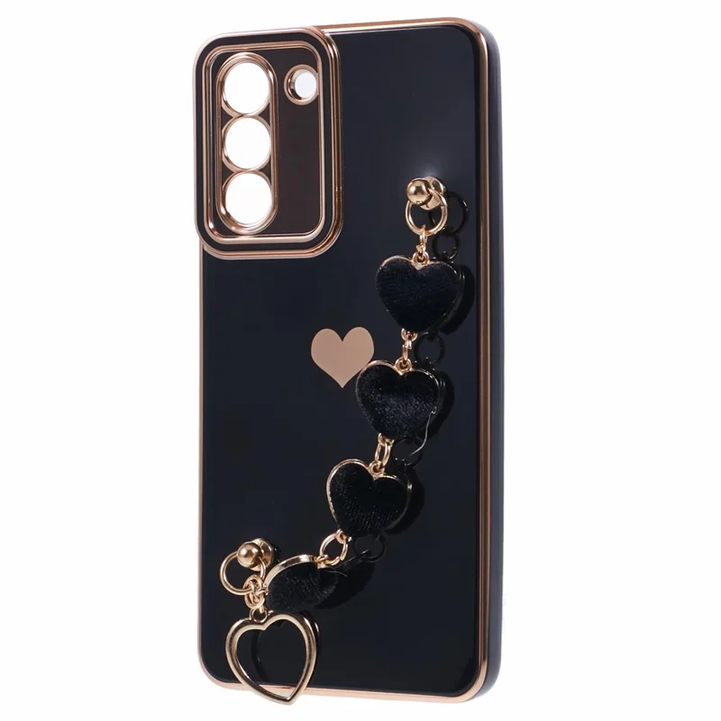 For Samsung Galaxy S21 4G / 5G Case TPU Love Hearts Aesthetic Cover with Strap Chain - Black