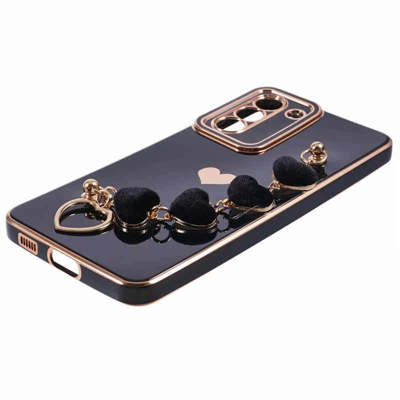 For Samsung Galaxy S21 4G / 5G Case TPU Love Hearts Aesthetic Cover with Strap Chain - Black