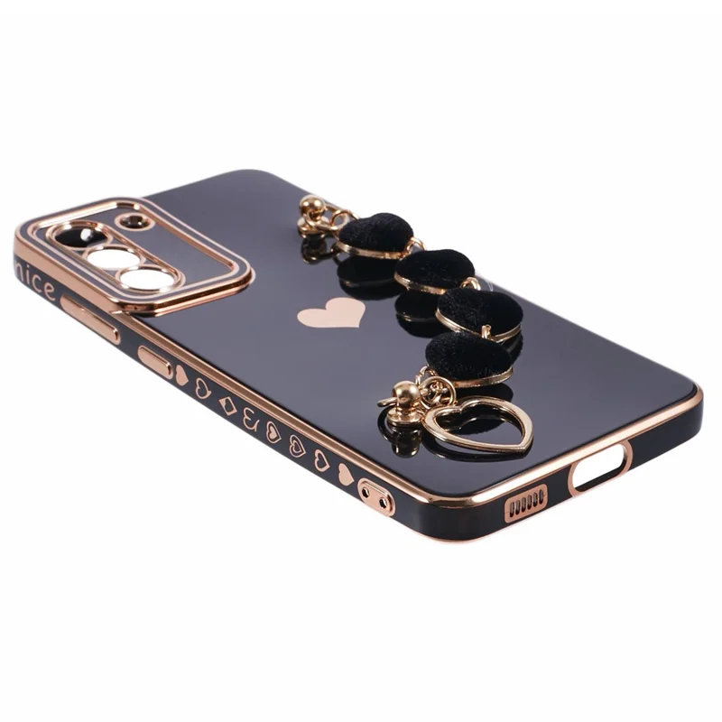 For Samsung Galaxy S21 4G / 5G Case TPU Love Hearts Aesthetic Cover with Strap Chain - Black