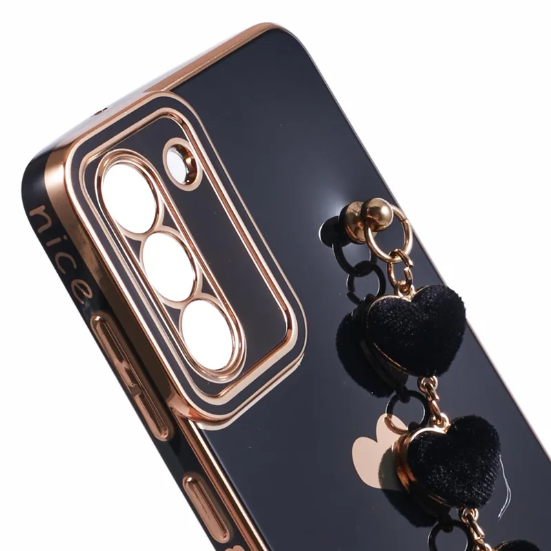 For Samsung Galaxy S21 4G / 5G Case TPU Love Hearts Aesthetic Cover with Strap Chain - Black