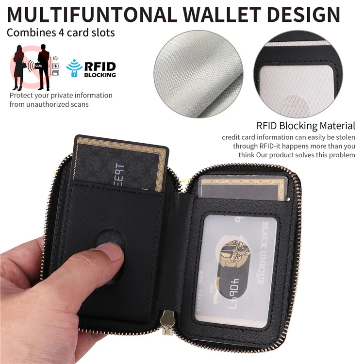 Handy-Rückenkarte Tasche Ständer Magnetischer Reißverschluss Kartenetui - Schwarz