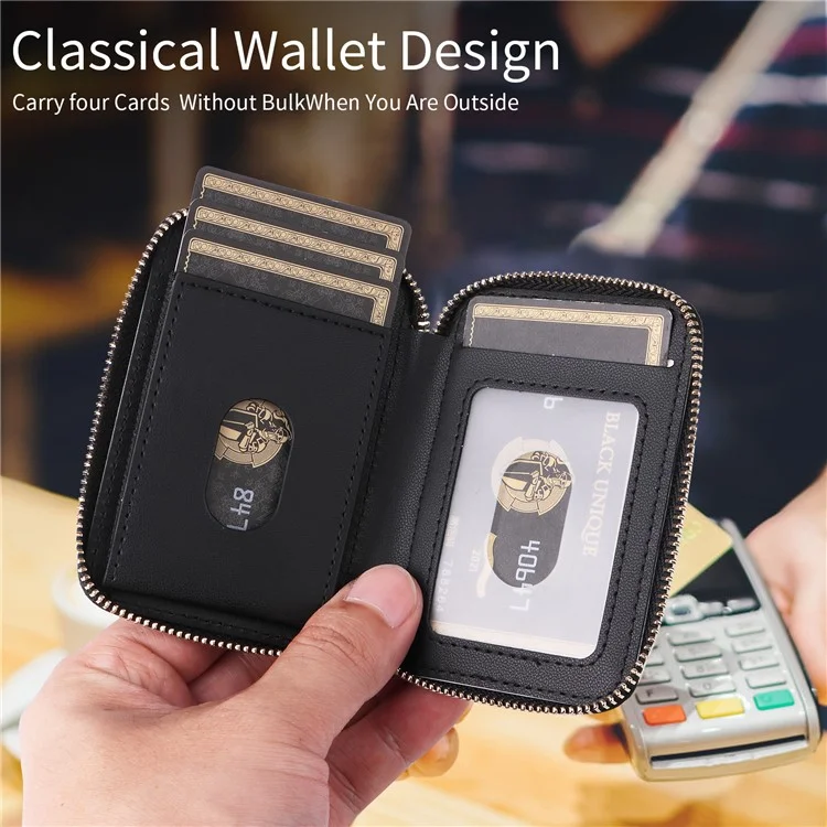 Handy-Rückenkarte Tasche Ständer Magnetischer Reißverschluss Kartenetui - Schwarz