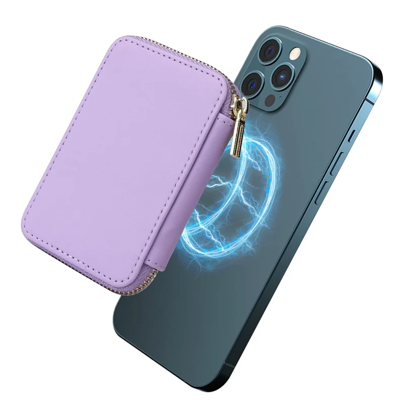 Cell Phone Back Card Bag Kickstand Magnetic Zipper Phone Card Holder - Light Purple
