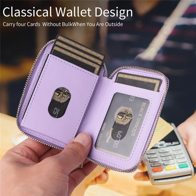 Cell Phone Back Card Bag Kickstand Magnetic Zipper Phone Card Holder - Light Purple