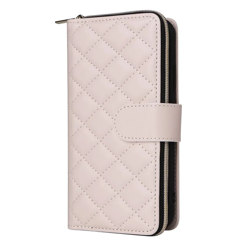 For iPhone XR Case Zipper Wallet Rhombus Leather Crossbody Phone Cover -  Beige